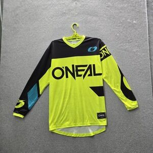O'Neal Men Shirt SMALL Yellow Colorblock Logo Spellout Activewear Long Sleeve